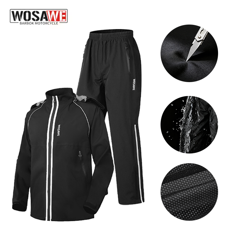 Motorcycle Rain Suit - WOSAWE Motorcycle Raincoat Reflective Rain Pants